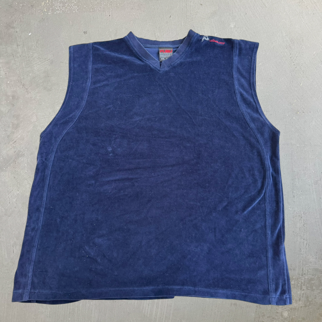 J- Vintage 90s Fubu Embroidered Text Sleeveless Velour Vest - 2XL