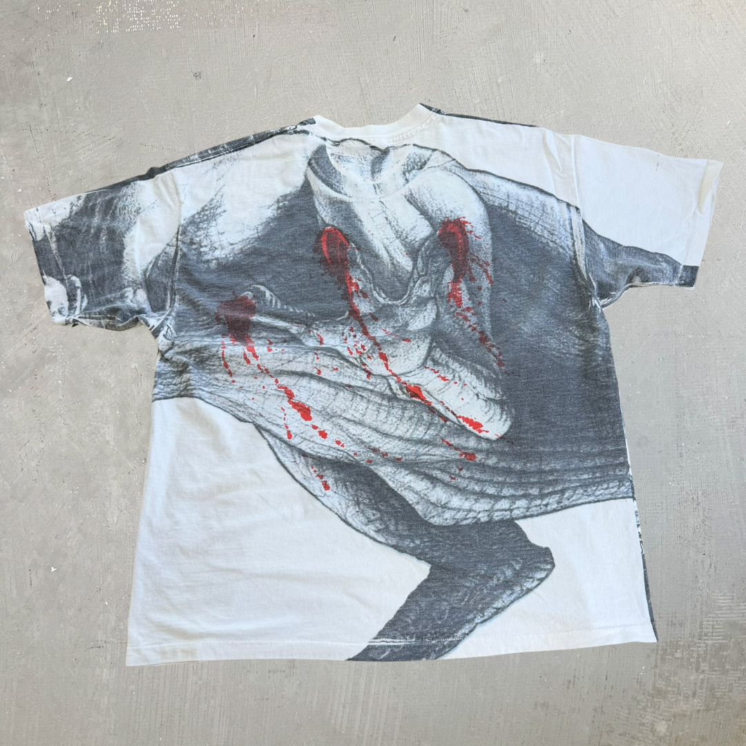 J- Vintage '93 Jurassic Park T-Rex All Over Print Made In USA Single Stitch Tee - XL