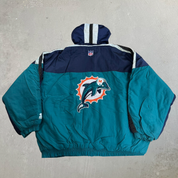 J- Vintage Miami Dolphins NFL Pro Line Starter Hooded Zip Up Winter Jacket - XL