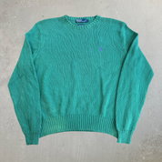 J- Vintage 90s Polo RL Embroidered Logo Green Knit Sweater - XL