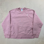 J- Vintage Champion Reverse Weave Embroidered Logo Pink Cropped Crewneck - L