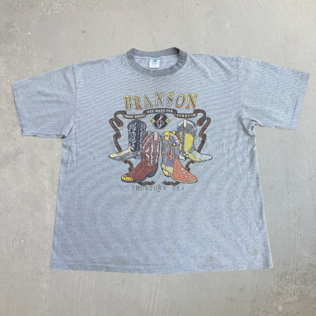 J- Vintage 90s Branson Showtown USA Cowboy Boots Graphic Made In USA Single Stitch Tee - XL