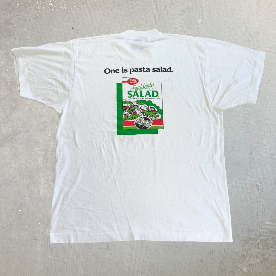 J- Vintage 90s Betty Crocker Suddenly Salad Graphic & Text Made In USA Single Stitch Tee - L