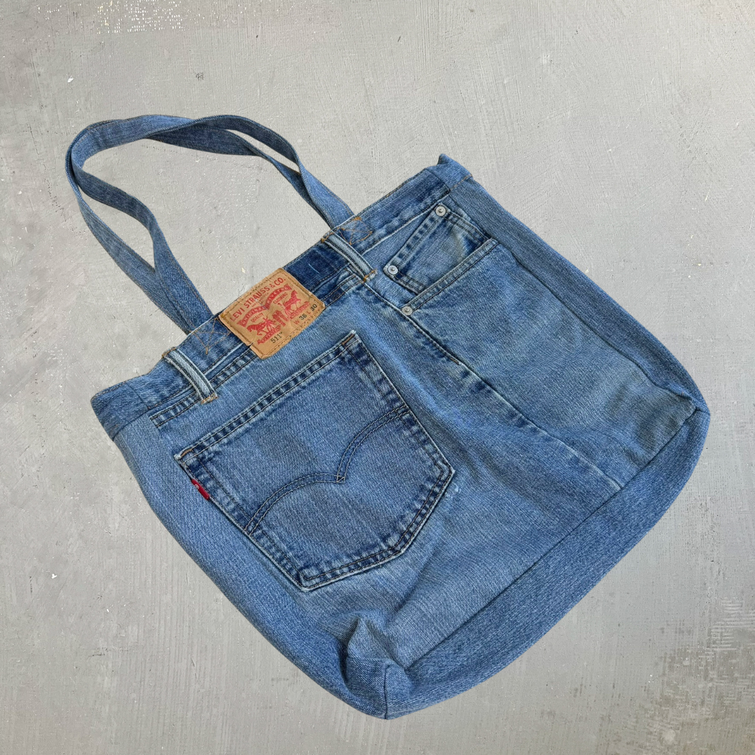 F- HOM Levi's 511 Medium Blue Denim Wash Reworked Denim/Jeans Tote Bag