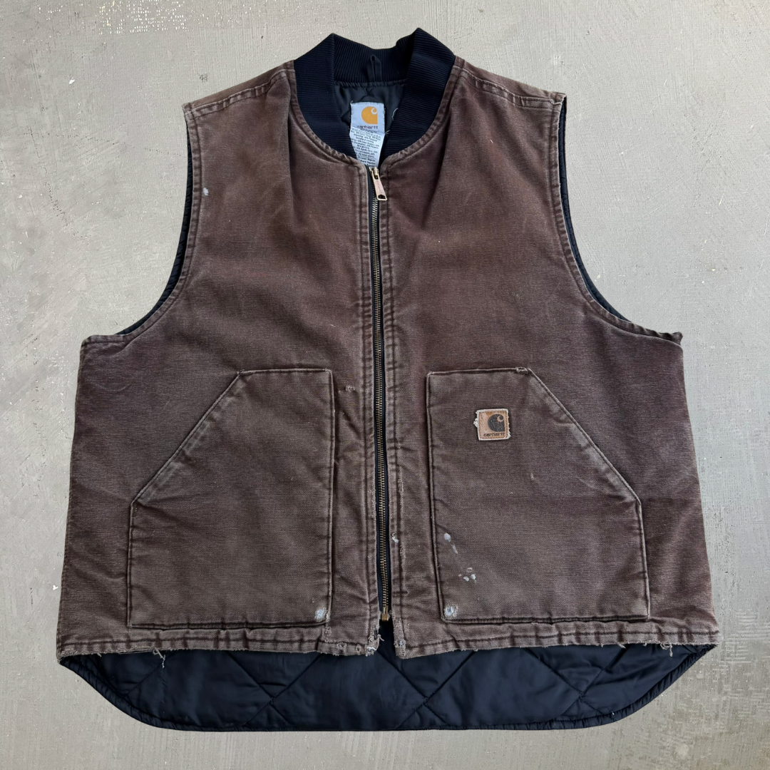 J- Vintage Carhartt Made In USA Chocolate Brown Work Vest - XL