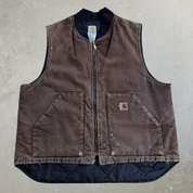 J- Vintage Carhartt Made In USA Chocolate Brown Work Vest - XL