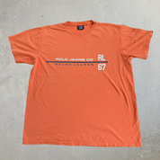 J- Vintage Polo Jeans RL Text Graphic Orange Tee - L