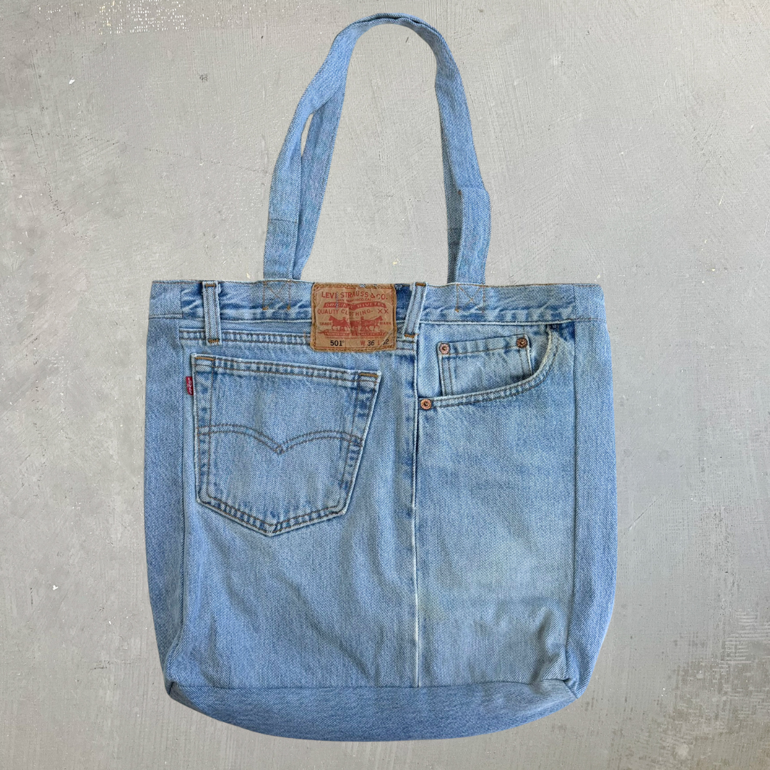 F- HOM Levi's 501 Light Blue Denim Wash Reworked Denim/Jeans Tote Bag