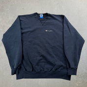 J- Vintage Champion Embroidered Text Black Crewneck - 2XL