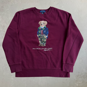 J- Vintage Polo RL Polo Bear Graphic Maroon Crewneck - Youth L