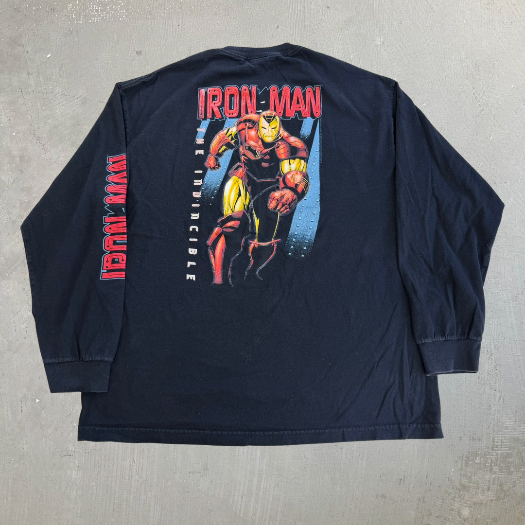 J- Vintage Y2K Marvel Mad Engine Iron Man Text & Graphic Long Sleeve Tee - XL