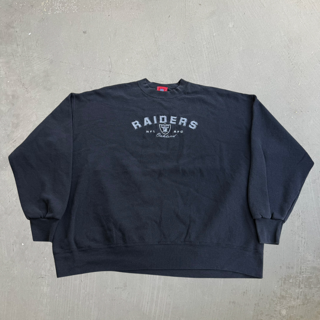 J- Vintage Oakland Raiders NFL Embroidered Logo & Text Crewneck - 2XL