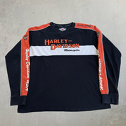 J- Vintage Harley Davidson Embroidered Logo & Text Long Sleeve Tee - XL
