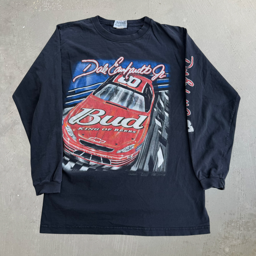 J- Vintage Nascar Dale Earnhardt Jr Budweiser King Of Beers Long Sleeve Tee - M
