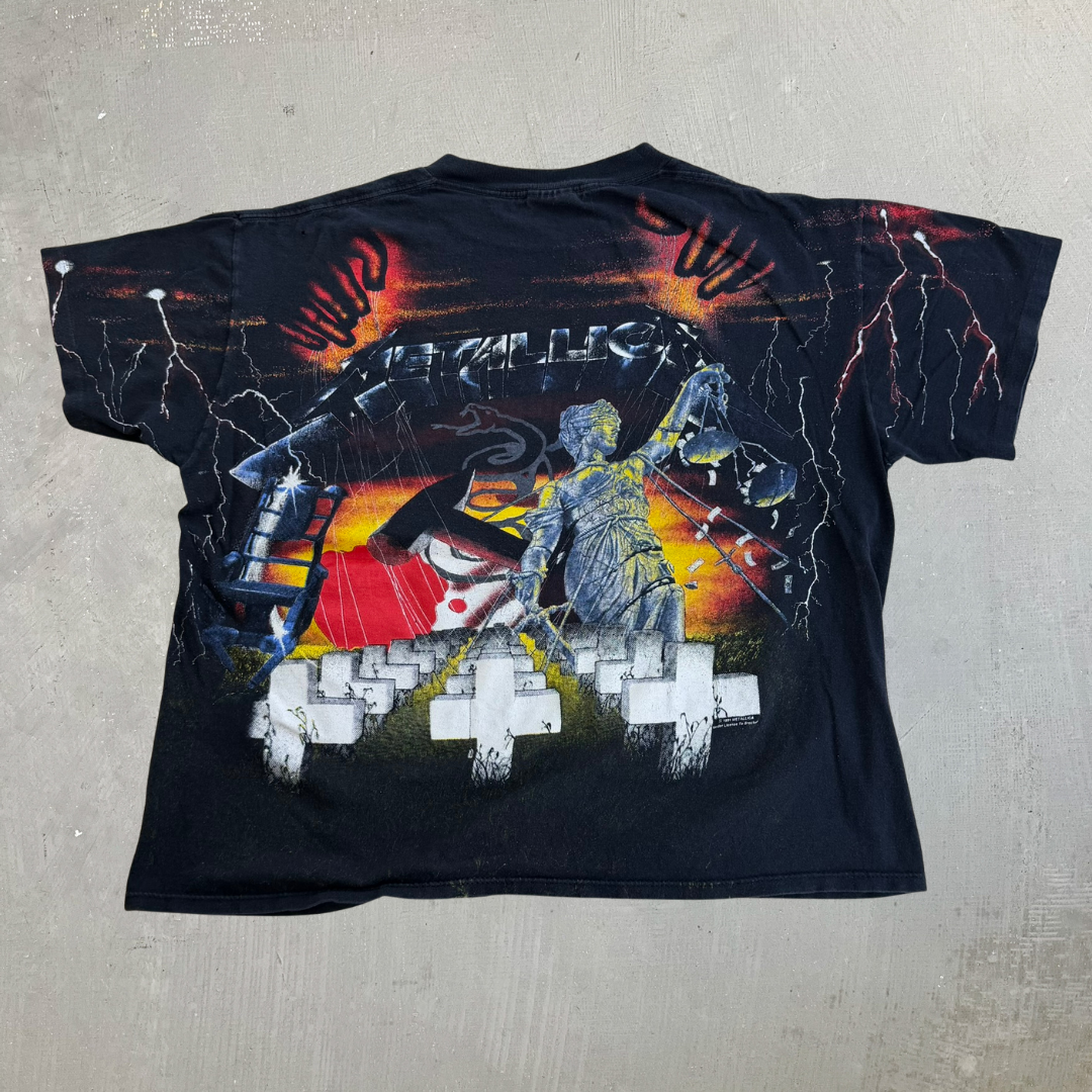 J- Vintage '91 Metallica All Over Print Album Graphic Made In USA Single Stitch Brockum Tag Tee - XL