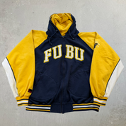 J- Vintage Fubu Embroidered Chenille Text Zip Up Hoodie - 3XL
