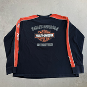 J- Vintage Harley Davidson Embroidered Logo & Text Long Sleeve Tee - XL