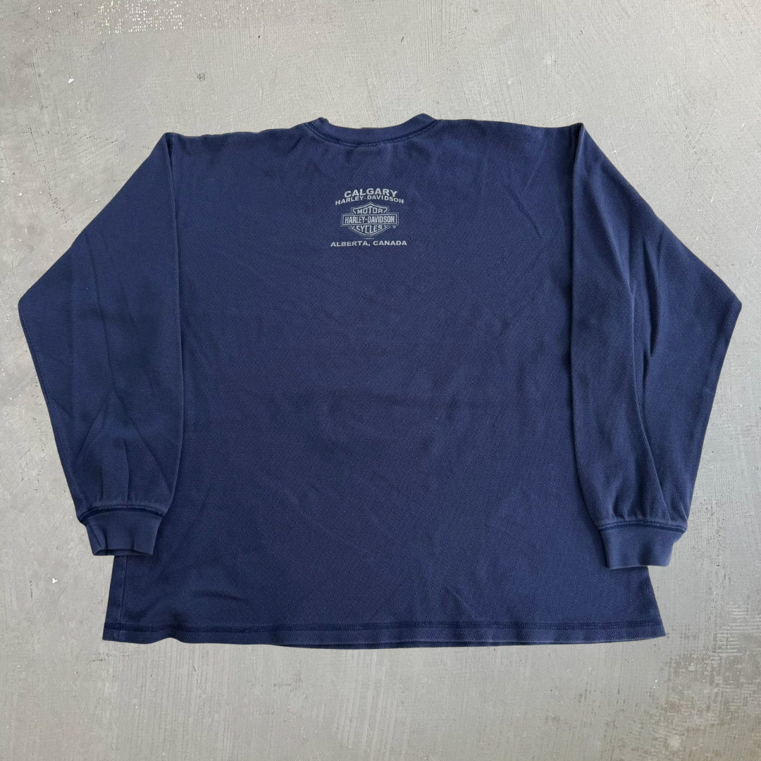Vintage '06 Harley Davidson Calgary Alberta Graphic Thermal Long Sleeve Tee - XL