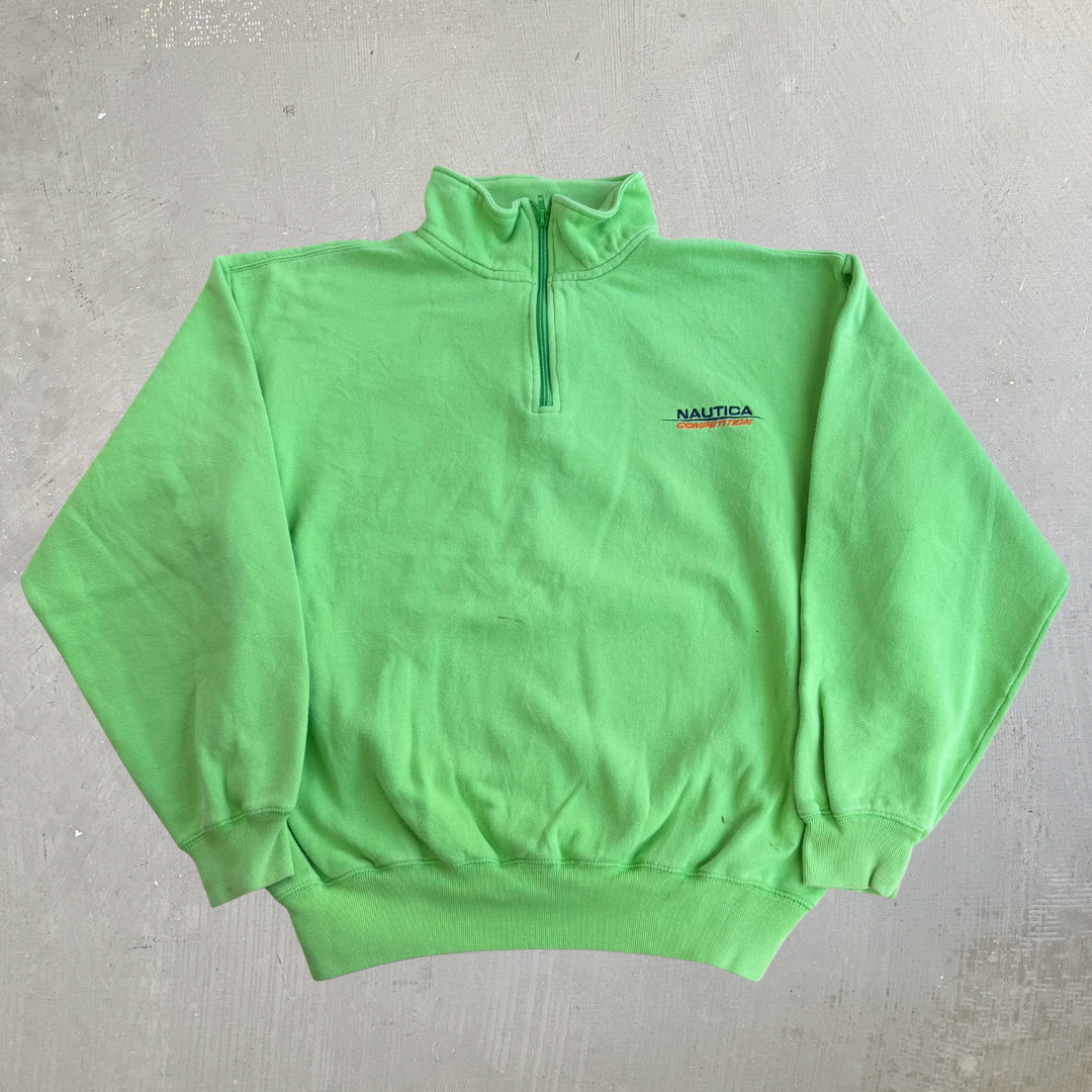 J- Vintage Nautica Competition Embroidered Text Quarter Zip Crewneck - L