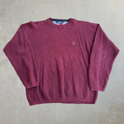 J- Vintage Tommy Hilfiger Embroidered Crest Maroon Knit Sweater - L