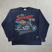 J- Vintage '89 Harley Davidson Springer Motorcycle Graphic Made In USA Crewneck - L