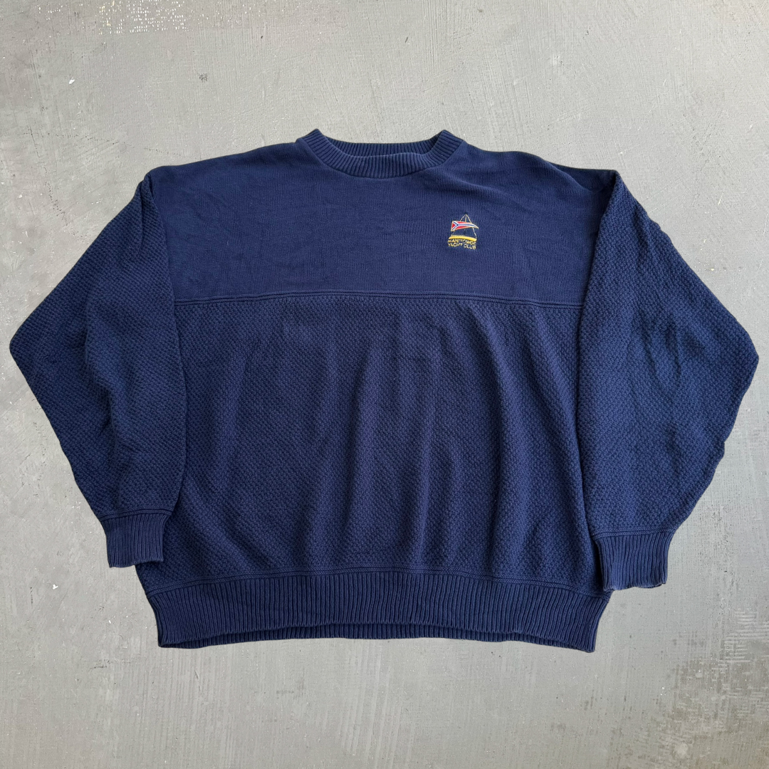 J- Vintage Lee Made In USA Manitowoc Yacht Club Embroidered Knit Sweater - XL