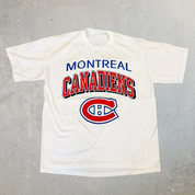 J- Vintage Montreal Canadiens NHL Logo & Text Graphic Single Stitch Tee - XL