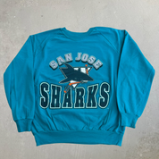 J- Vintage '91 San Jose Sharks NHL Logo & Text Graphic Made In USA Crewneck - XL