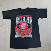 J- Vintage '92 Portland Trailblazer Conference Champions NBA Graphic Made In USA Single Stitch Tee - L