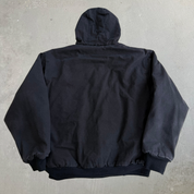J- Vintage Walls Quilt Blanket Lined Faded Black Canvas Hooded Work Jacket - L