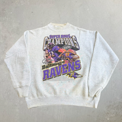 J- Vintage '01 Baltimore Ravens Super Bowl 35 NFL Ray Lewis Graphic Crewneck - L