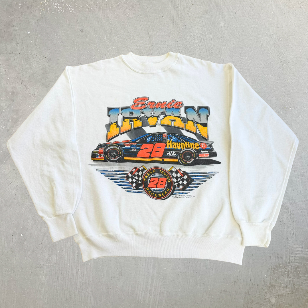 J- Vintage '94 Nascar Ernie Irvan Halvoline Car Graphic Crewneck - L