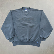 J- Vintage HG Vintage New York Embroidered Text Dark Grey Russell Made In USA Crewneck - L