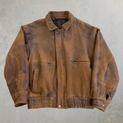 Vintage Brando Brown Zip Up Bomber Leather Jacket - L