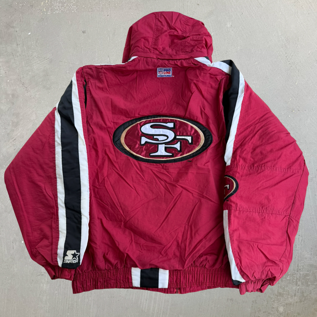 J- Vintage San Francisco 49ers NFL Starter Pro Line Hooded Zip Up Winter Jacket - 2XL