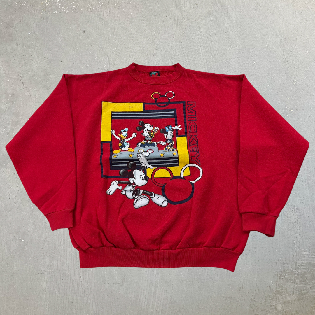 J- Vintage Disney Jerry Leigh Mickey Minnie & Donald Podium Graphic Crewneck - XL