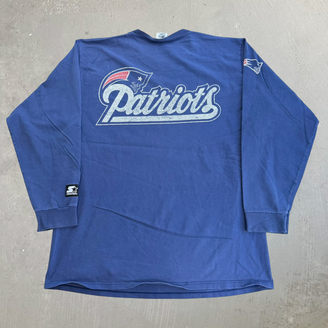 J- Vintage 90s New England Patriots NFL Starter Graphic Made In USA Long Sleeve Tee - L