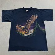 J- Vintage Eagle Flying Over Forest Graphic Made In USA Single Stitch Tee - L