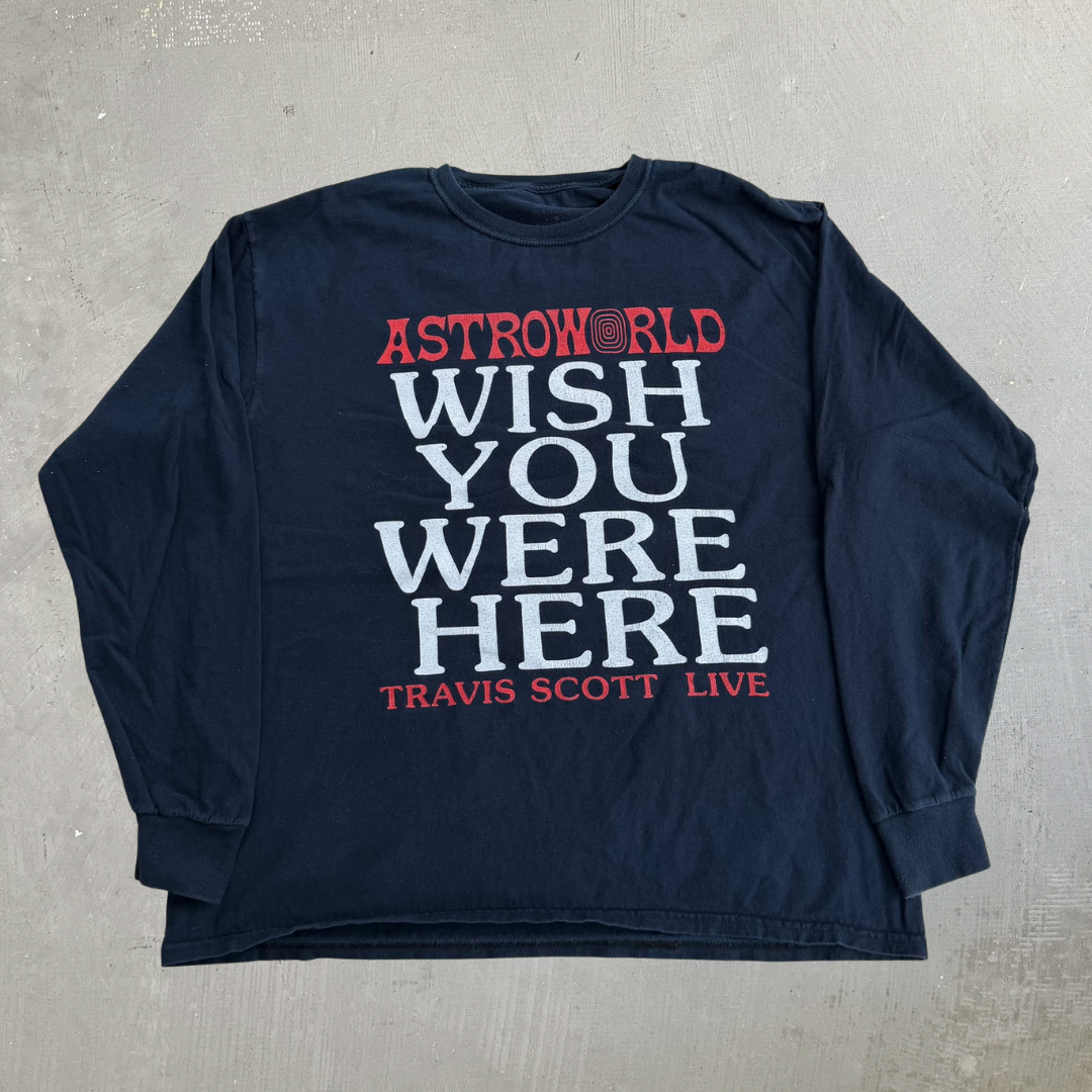 J- 2018 Travis Scott Astroworld Wish You Were Here Tour Long Sleeve Tee - L