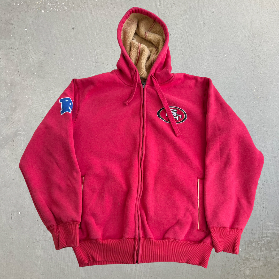 J- Vintage San Francisco 49ers NFL Sherpa Lined Zip Up Hoodie - M