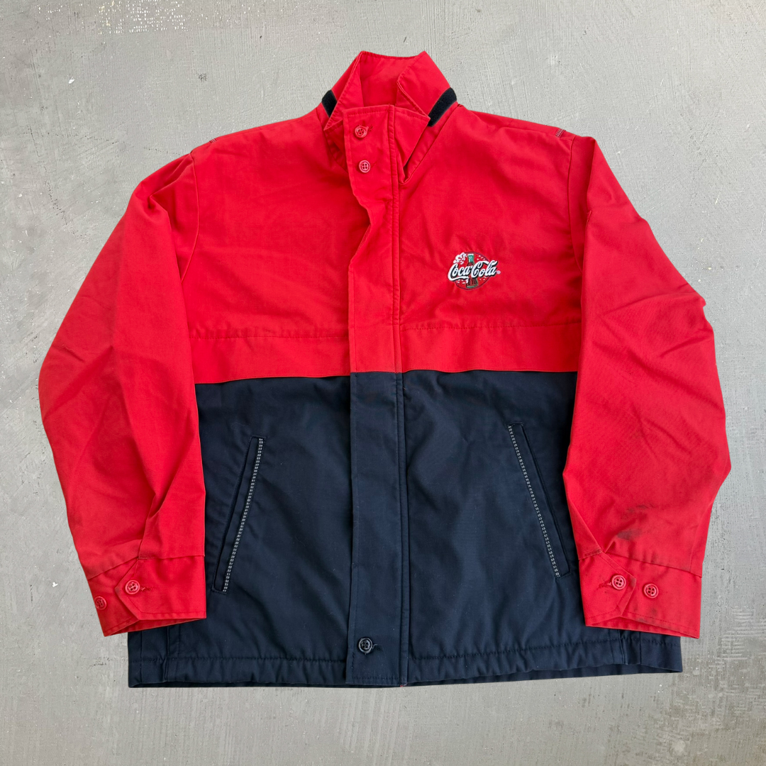 J- Vintage 90s Coca Cola Embroidered Logo Made In USA Zip Up Lightweight Jacket - L