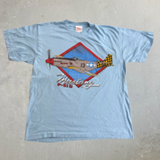 J- Vintage 90s P-51 D Mustang Fighter Plane Graphic Single Stitch Tee - L (fits M)