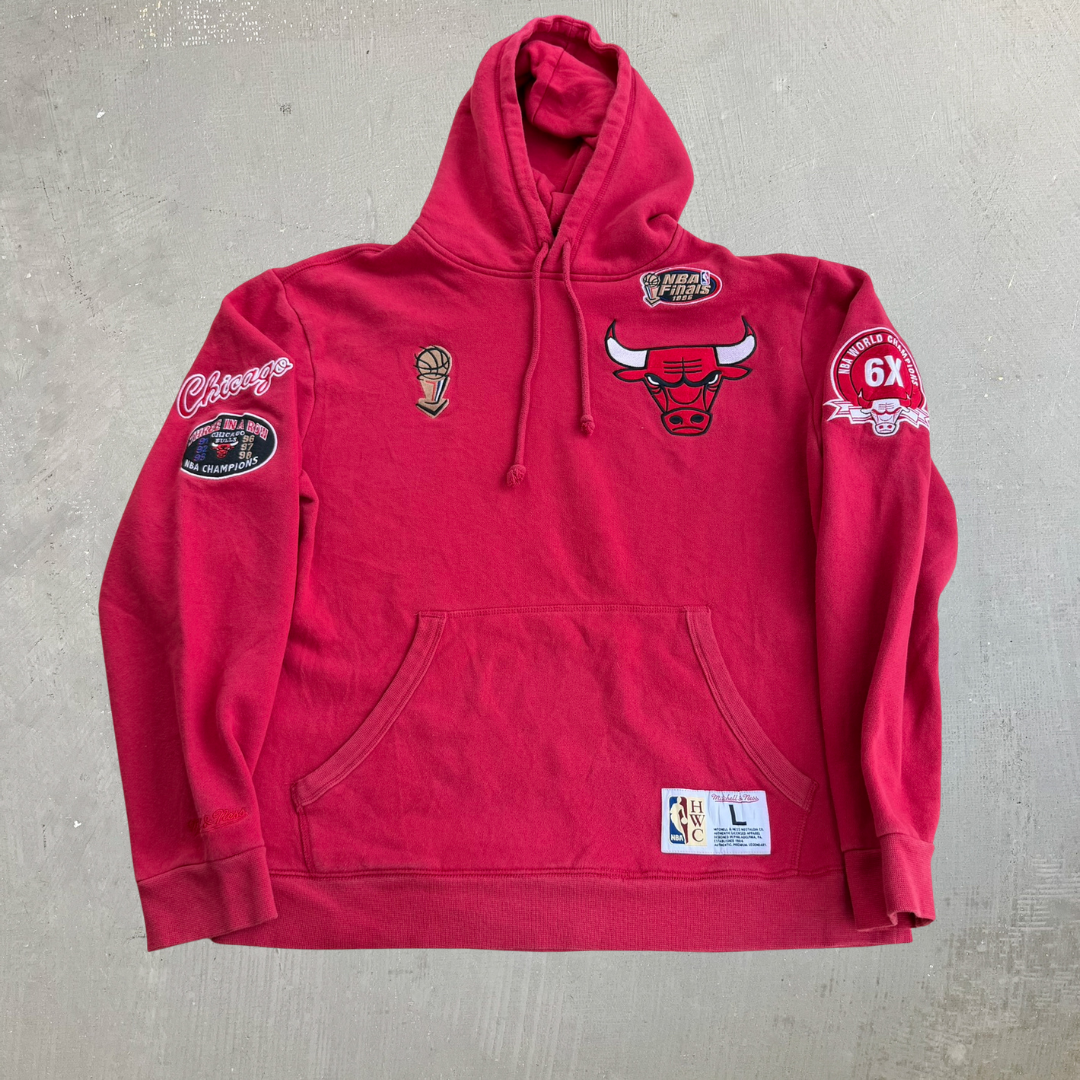 J- Vintage Chicago Bulls NBA Mitchell & Ness 96 Finals Embroidered Graphic Hoodie - L