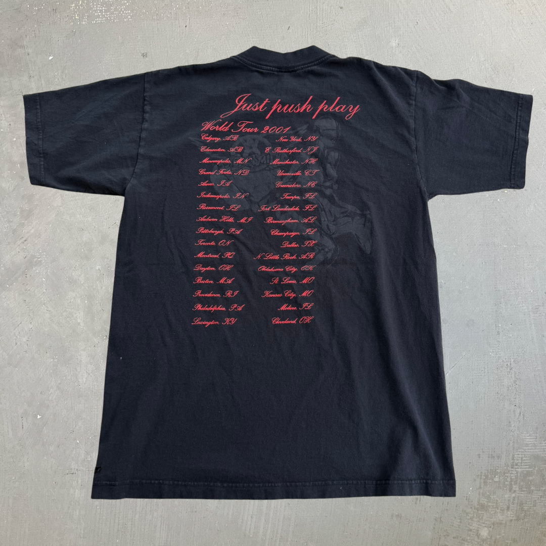 J- Vintage '01 Aerosmith Just Push Play Tour Picture Giant Tag Tee - L