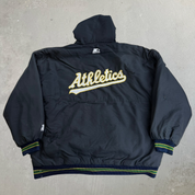 J- Vintage Oakland Athletics MLB Starter Hooded Zip Up Winter Jacket - XL