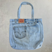 F- HOM Levi's Jeans Light Blue Denim Wash Reworked Denim/Jeans Tote Bag