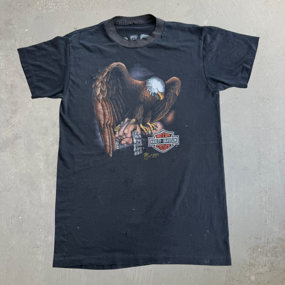 J- Vintage '88 Harley Davidson 3D Emblem Modesto California Graphic Made In USA Single Stitch Tee - M
