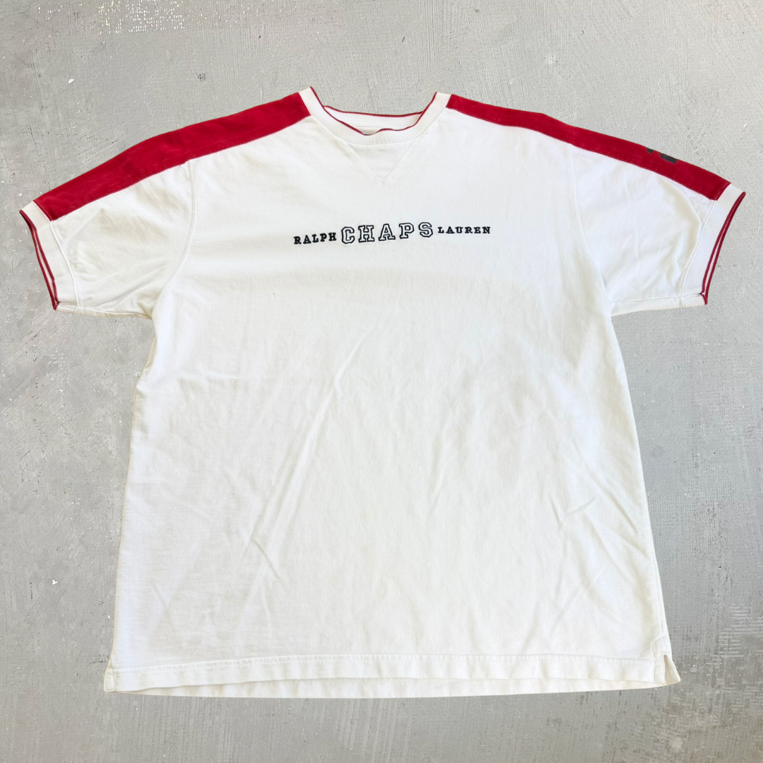 J- Vintage Ralph Lauren Chaps Embroidered Text Tee - XL