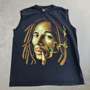 J- Vintage Bob Marley Picture Cut Off Sleeves Tee - XL