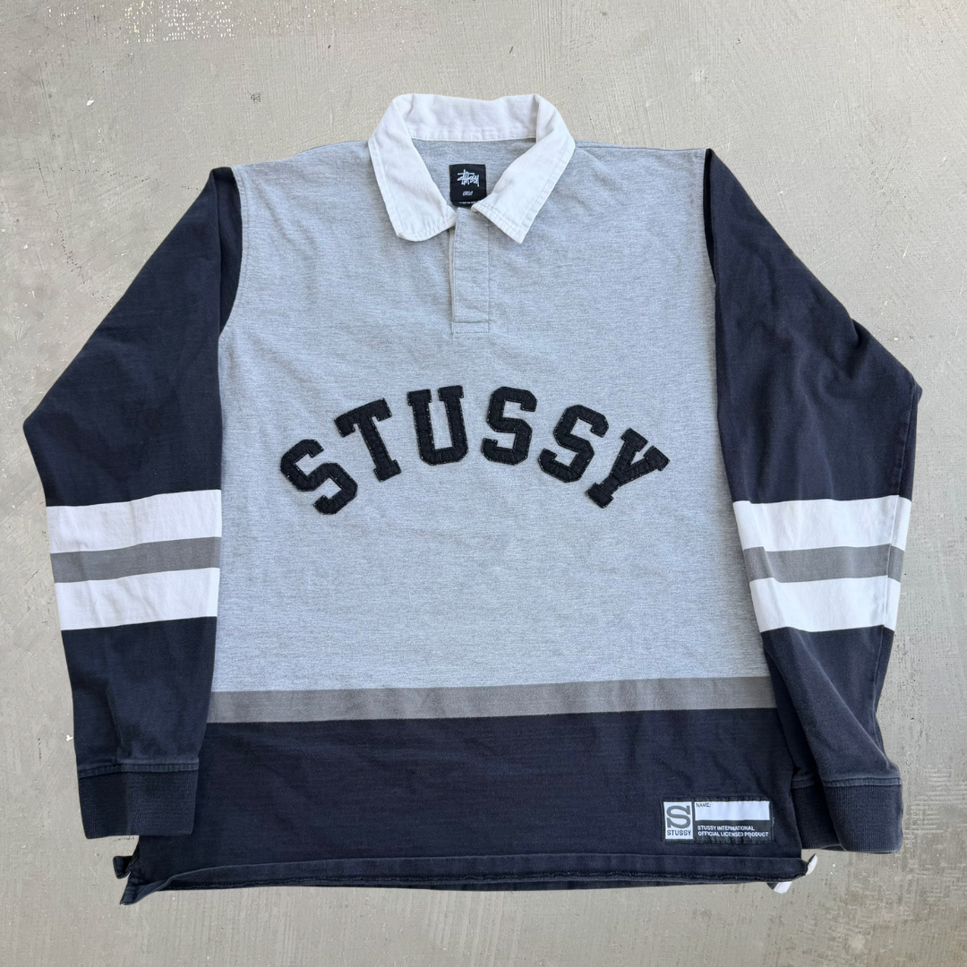 J- Vintage Stussy Embroidered Chenille Text Rugby Shirt - L